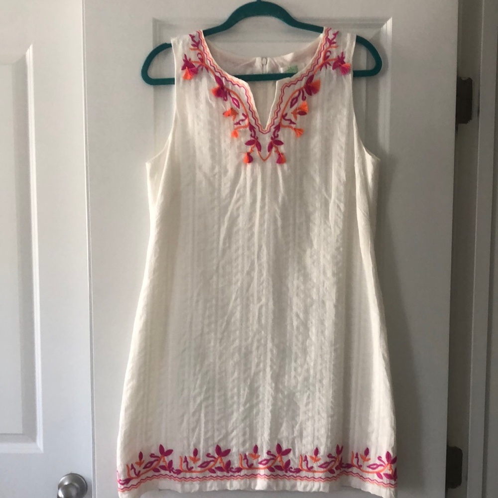 Jade Melody Tam White Beach Coverup/ Dress with pink and orange tassels
